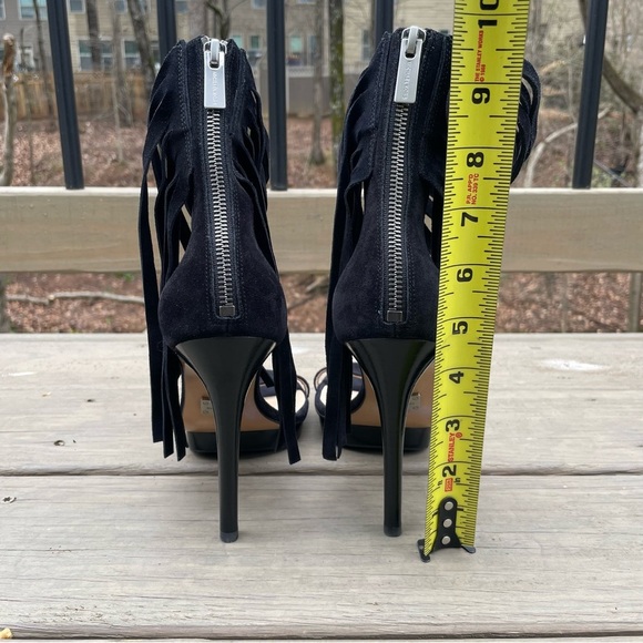 Michael Kors Daphne Black Fringe Platform Open Toe Stiletto Sandals Shoes 39.5 - Picture 8 of 16